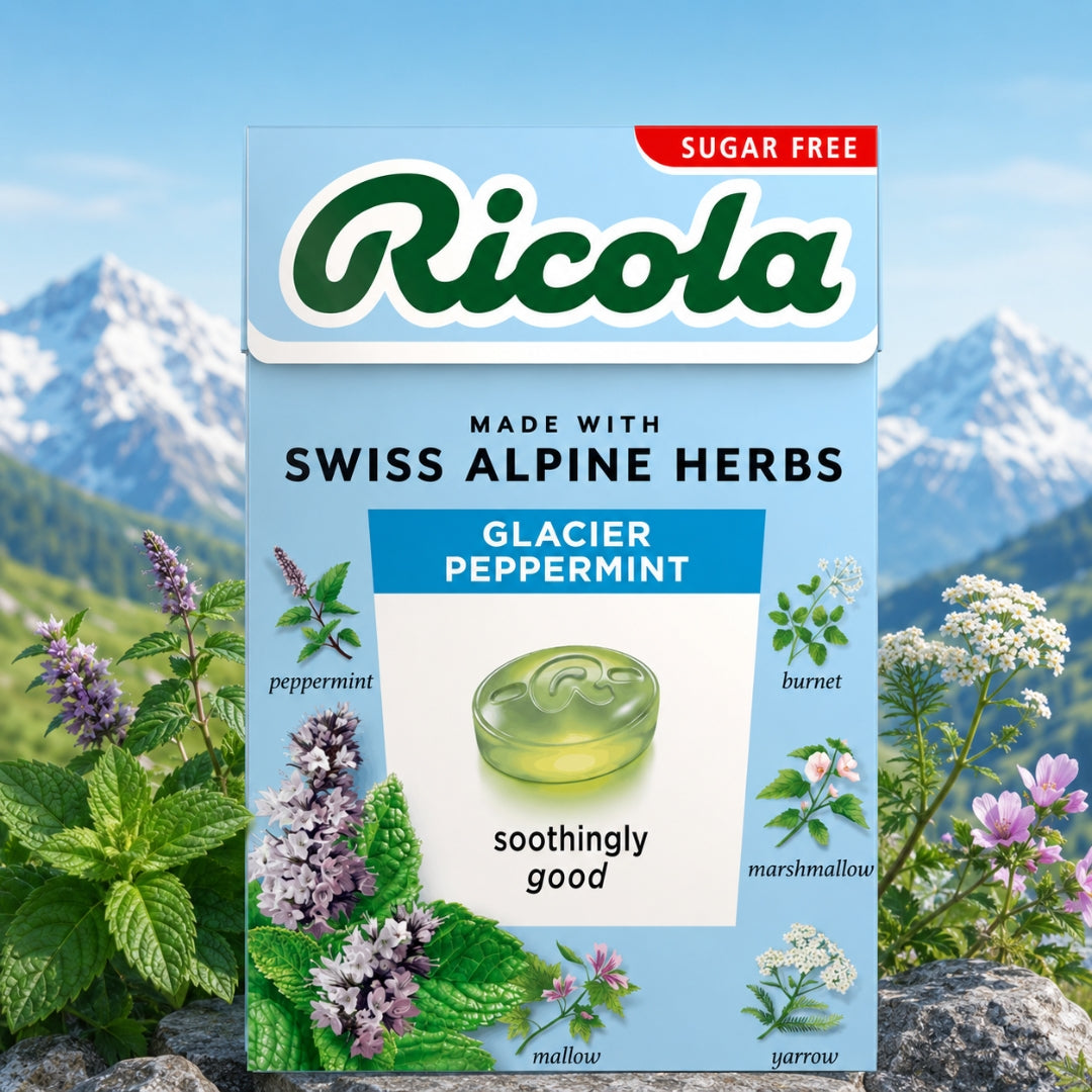 Glacier Peppermint Sugar Free Swiss Herbal Sweets, Herb Drops, Sweet Box 40g