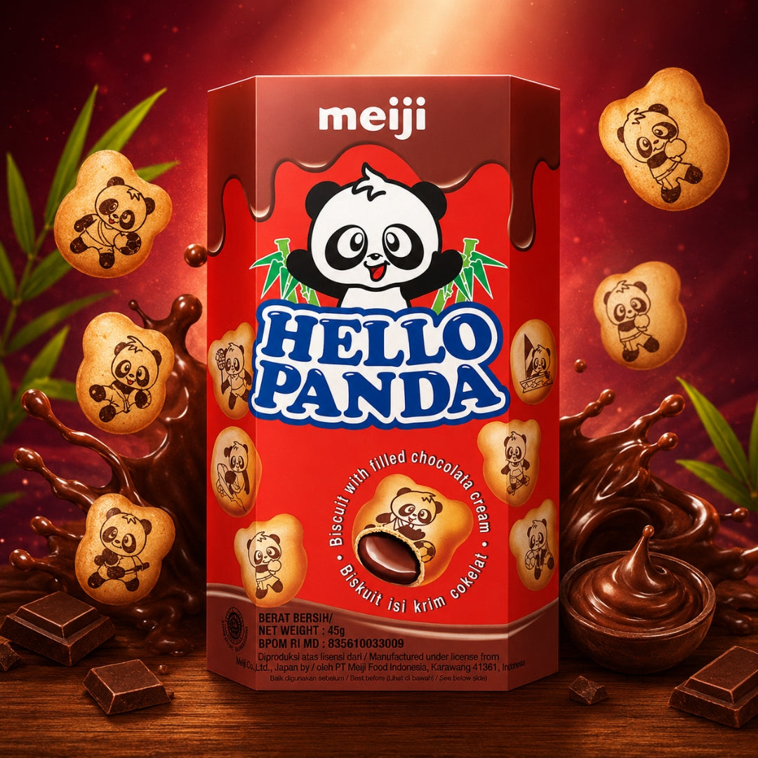 Meiji Hello Panda Double Chocolate Filled Biscuits – Fun Crunchy Treat with Creamy Center