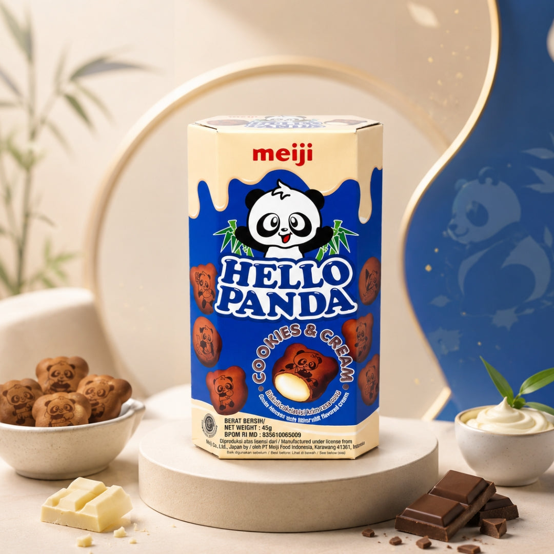 Meiji Hello Panda Cookies & Cream Biscuits – Crunchy Bites with Creamy Filling
