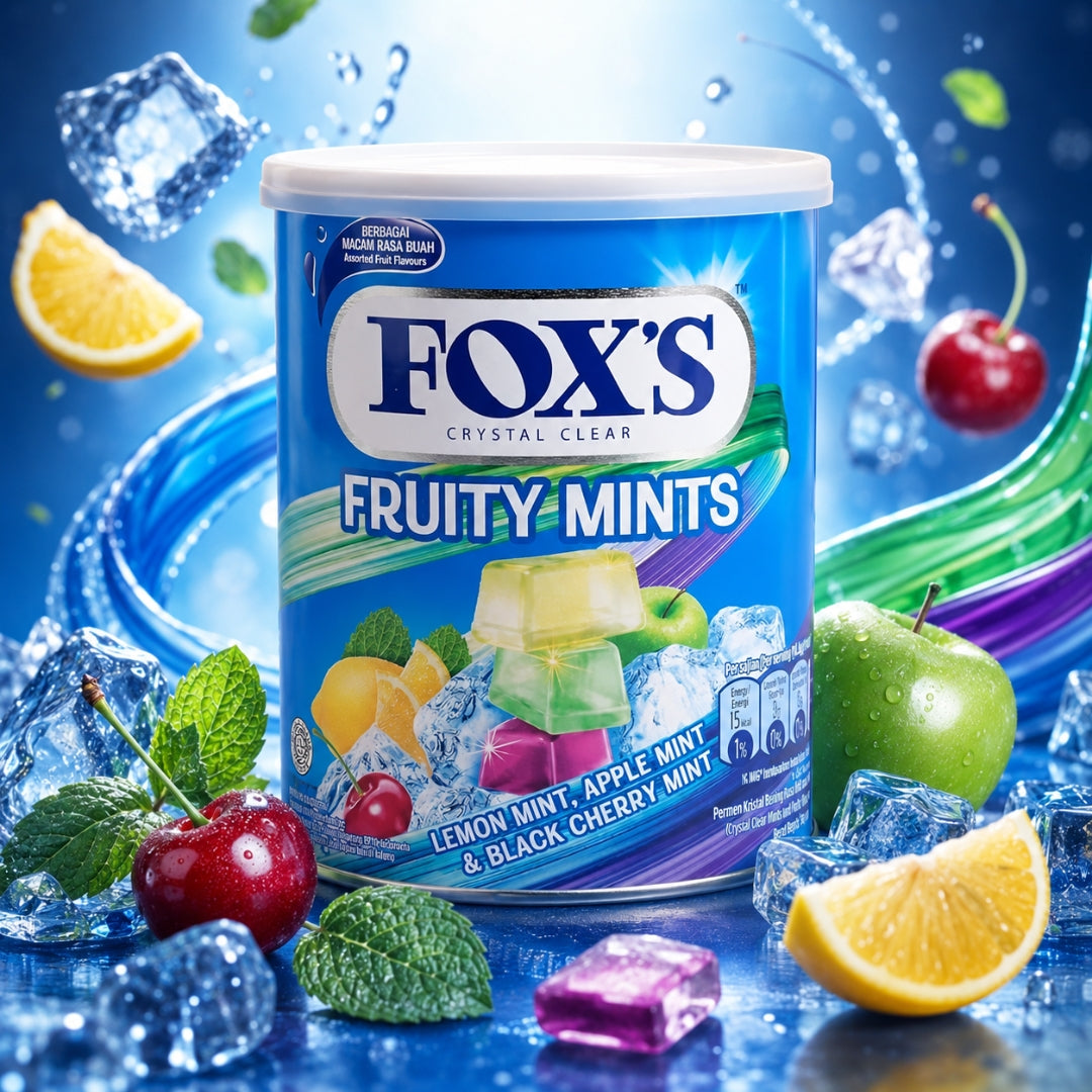 Foxs Crystal Clear Fruity Mints Candy Tin Refreshing Fruity 180g