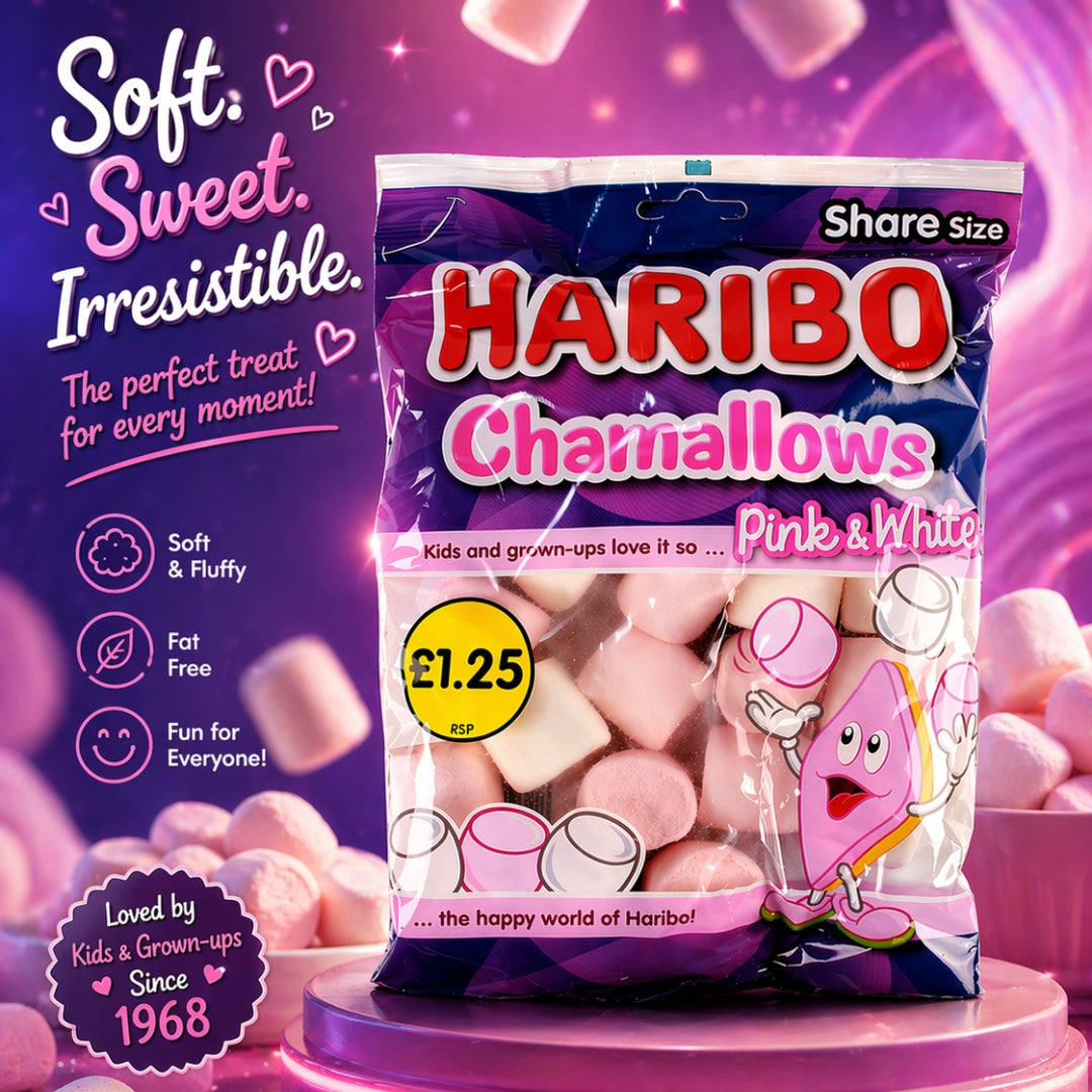 Haribo Chamallows Pink & White Marshmallows – Soft & Fluffy Sweet Treat