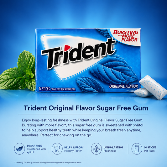 Trident Original Flavor Sugar Free Gum with Xylitol – 14 Sticks Pack | Long-Lasting Fresh Breath