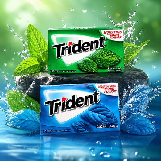 Trident Sugar Free Chewing Gum Original Flavor 14 Sticks, 26.6 g (Pack Of 1) And Spearmint Flavor 14 Sticks, 26.6 g(Pack Of 1) (Combo pack)