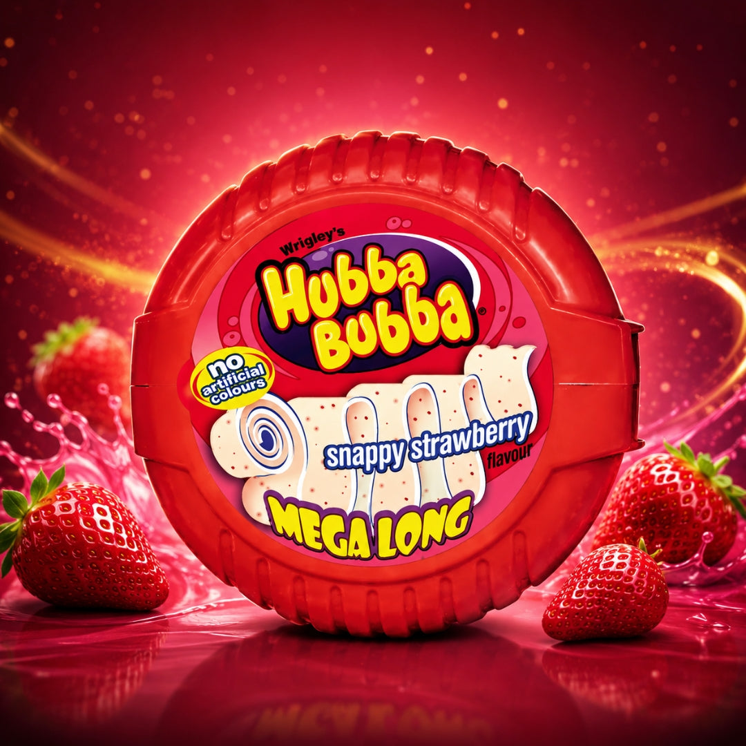 Hubba Bubba Snappy Strawberry Bubblegum Mega Long Tape, 56g ,1 Count (Pack of 1)