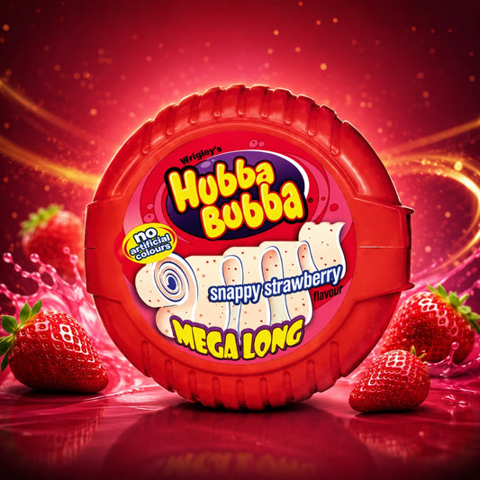 Hubba Bubba Snappy Strawberry Bubblegum Mega Long Tape, 56g ,1 Count (Pack of 1)
