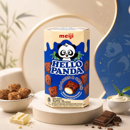 Meiji Hello Panda Cookies & Cream Biscuits – Crunchy Bites with Creamy Filling
