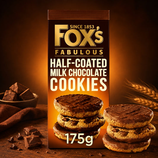 Fox’s Fabulous Half-Coated Milk Chocolate Cookies – Premium Crunchy Chocolate Biscuits