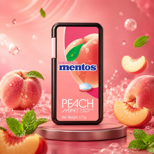 Mentos Peach Flavor Candy, Portable Dispenser Case,  17.5g (Product Of Vietnam)