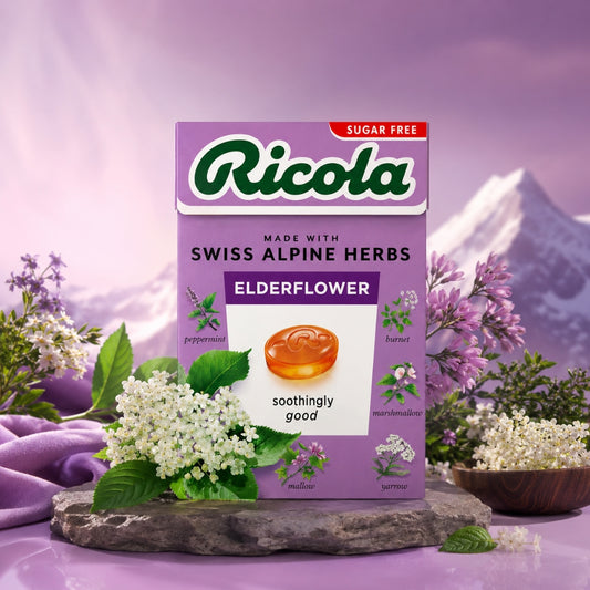 Ricola Sugar Free Elderflowers (40g) | Swiss Herb Lozenges Drops | Ricola Candy | Herbal Candy | Sugar Free Mint Drop | Herbal Sweet