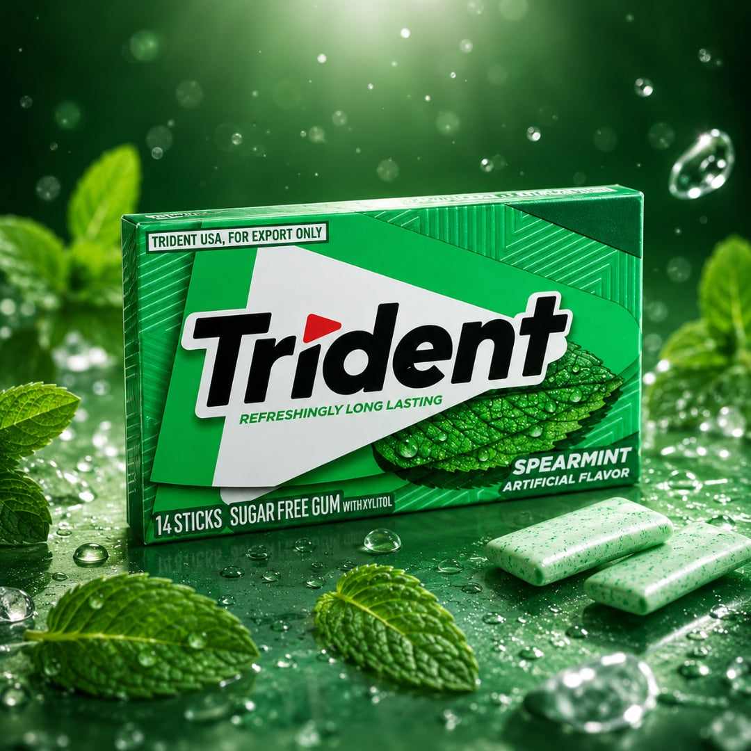 Trident Spearmint Sugar Free Gum with Xylitol – 14 Sticks Pack | Refreshingly Long Lasting Mint Flavor