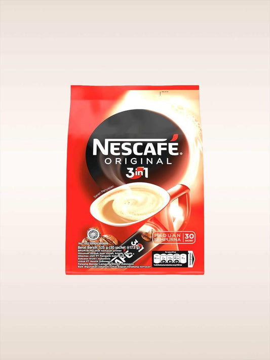Nescafe 3 In 1 Original Soluble Coffee Beverage, 30 Sachets Bag Instant Coffee 525 G ground