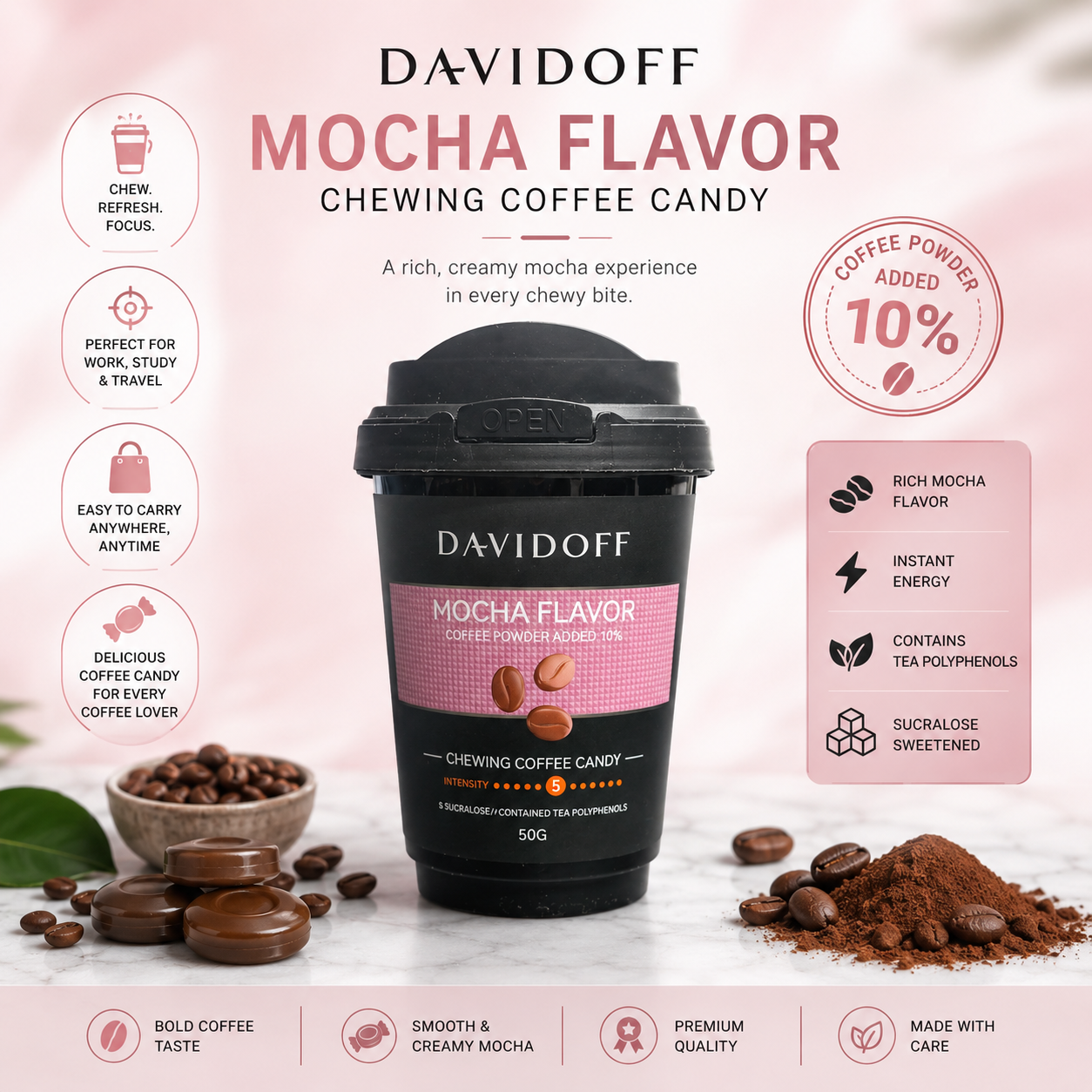Davidoff Mocha Flavor Coffee Candy – Premium Sugar Free Coffee Candies